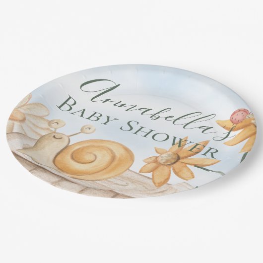 かわいいカタツムリとラディバグガーデンテーマベビーシャワー ペーパープレート (アングル)