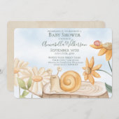 かわいいカタツムリとラディバグガーデンテーマベビーシャワー 招待状 (正面/裏面)