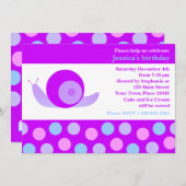 かわいいカタツムリと水玉模様の誕生パーティー-パープル 招待状 (正面/裏面)