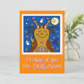 かわいいカタツムリにコウモリの羽 ハッピー ハロウィン シーズンカード (スタンド正面)