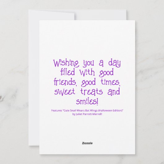 かわいいカタツムリにコウモリの羽 ハッピー ハロウィン シーズンカード (裏面)