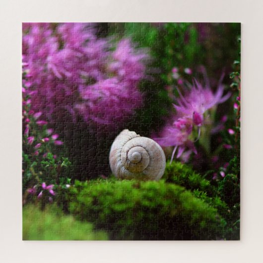 かわいいカタツムリのむらさきの花の自然ジグソーパズル ジグソーパズル (横)
