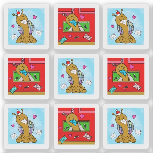 かわいいカタツムリのクリスマスメール小さなアートシリーズ シール (正面)