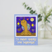 かわいいカタツムリのディスコボール新年おめでとう シーズンポストカード (スタンド正面)