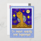 かわいいカタツムリのディスコボール新年おめでとう シーズンポストカード (正面/裏面)