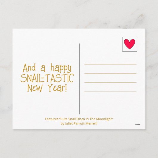 かわいいカタツムリのディスコボール新年おめでとう シーズンポストカード (裏面)