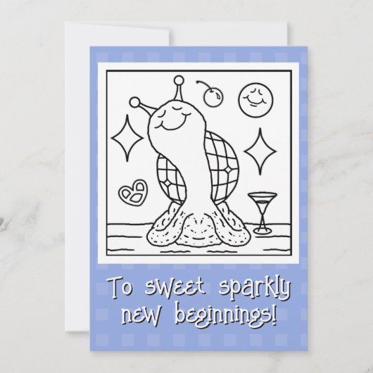 かわいいカタツムリのディスコボール ハッピー・ニュー・イヤー ぬりえ シーズンカード (正面)