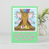 かわいいカタツムリのピンクのヘアリボン女かわいらしの子のスマイル カード (スタンド正面)