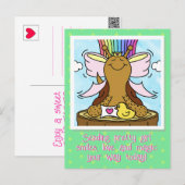 かわいいカタツムリのピンクのヘアリボン女かわいらしの子のスマイル ポストカード (正面/裏面)