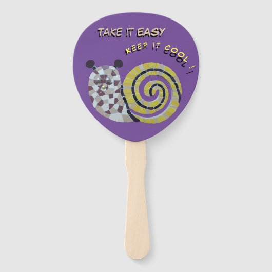 かわいいカタツムリのモザイクそれを取る簡単パドルハンドファン ハンドファン (正面)