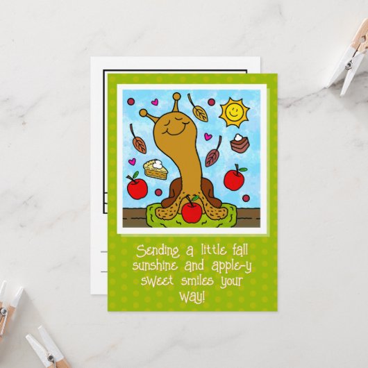 かわいいカタツムリのリンゴy甘いスマイル秋の着色 カード (正面/裏面インサイチュ)