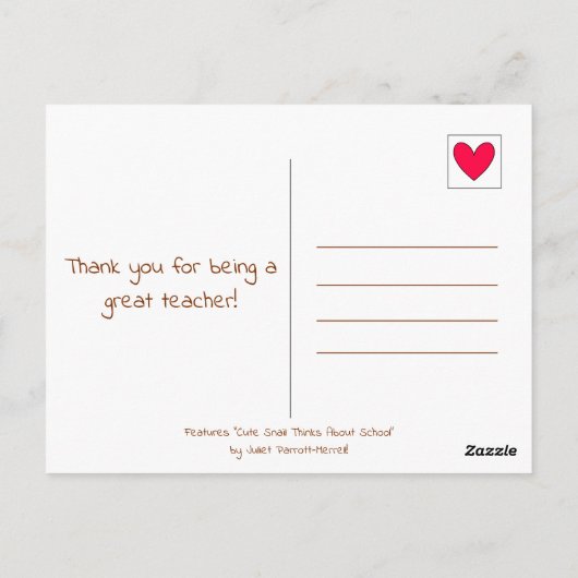 かわいいカタツムリの先生感謝デーありがとうございます ポストカード (裏面)