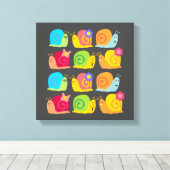 かわいいカタツムリの子供たちのデザイン キャンバスプリント (インサイチュ (ウッドフロア))