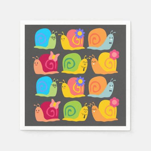 かわいいカタツムリの子供たちのデザイン スタンダードカクテルナプキン (正面)