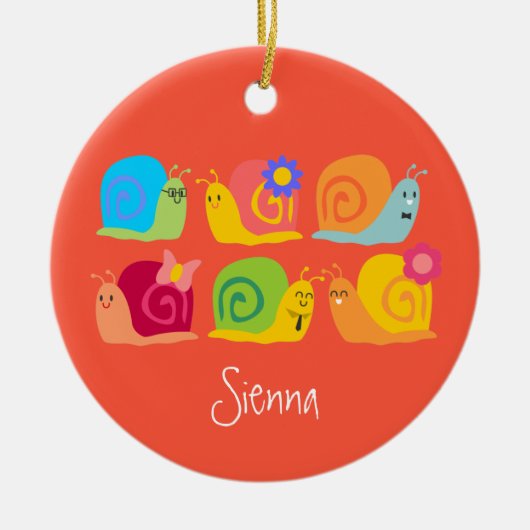 かわいいカタツムリの幸せ セラミックオーナメント (正面)