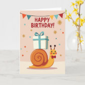 かわいいカタツムリの誕生日カード カード (黄色い花)
