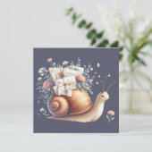 かわいいカタツムリの郵便イラスト - 花とパステルカラーの繊細な世界 カード (スタンド正面)