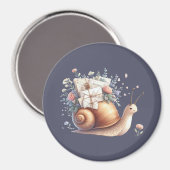 かわいいカタツムリの郵便イラスト - 花とパステルカラーの繊細な世界 マグネット (正面/裏面)