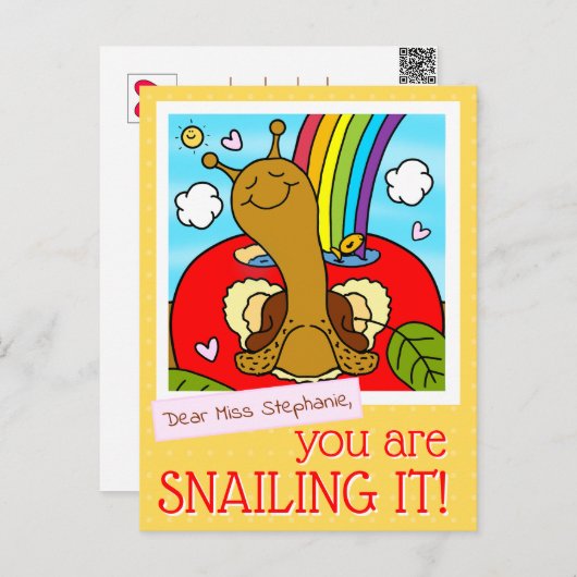 かわいいカタツムリ先生感謝の日ありがとう ポストカード (正面/裏面)