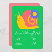 かわいいカタツムリ女の子かわいい誕生日パーティー 招待状 (正面/裏面)