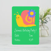 かわいいカタツムリ女の子かわいい誕生日パーティー 招待状 (スタンド正面)