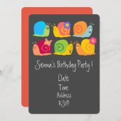 かわいいカタツムリ女の子かわいい誕生日パーティー 招待状 (正面/裏面)