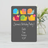 かわいいカタツムリ女の子かわいい誕生日パーティー 招待状 (スタンド正面)