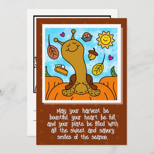 かわいいカタツムリ幸せな感謝祭の色 シーズンカード (正面/裏面)