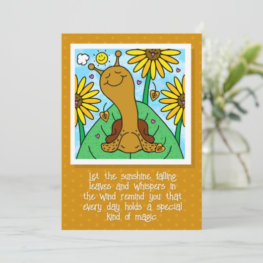 かわいいカタツムリ秋ひまわり考えガーデンズオブユー カード (スタンド正面)