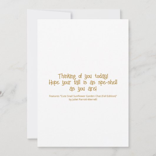 かわいいカタツムリ秋ひまわり考えガーデンズオブユー カード (裏面)