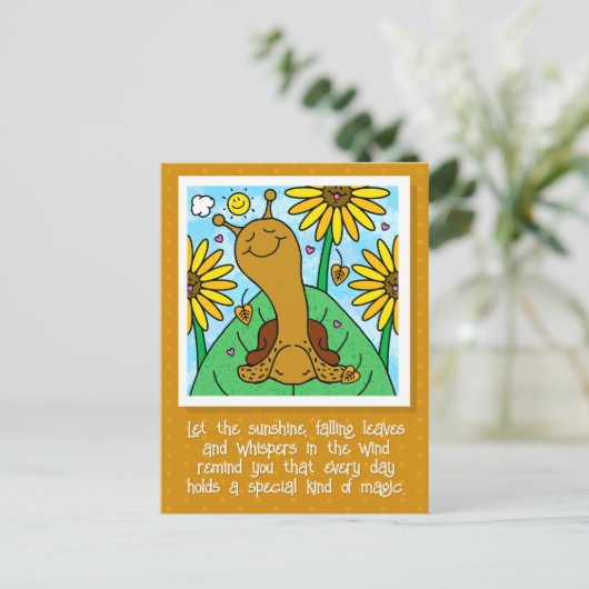 かわいいカタツムリ秋ひまわり考えガーデンズオブユー ポストカード (スタンド正面)