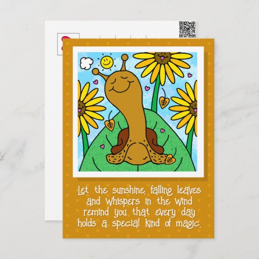 かわいいカタツムリ秋ひまわり考えガーデンズオブユー ポストカード (正面/裏面)