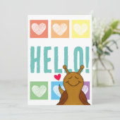 かわいいカタツムリ虹ハートこんにちは | あいさつ カード (スタンド正面)