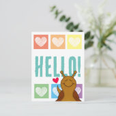 かわいいカタツムリ虹ハートこんにちは | ポストカード (スタンド正面)