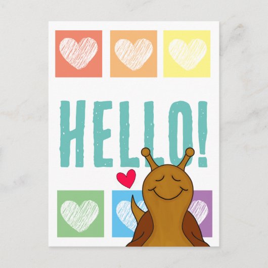 かわいいカタツムリ虹ハートこんにちは | ポストカード (正面)