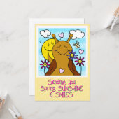 かわいいカタツムリ送信スマイル春 | あいさつ カード (正面/裏面インサイチュ)