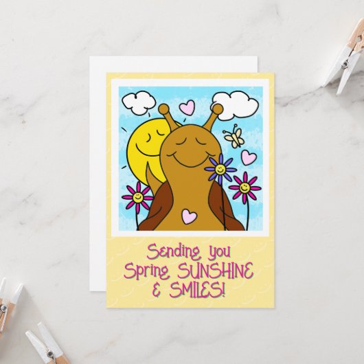 かわいいカタツムリ送信スマイル春 | あいさつ カード (正面/裏面インサイチュ)