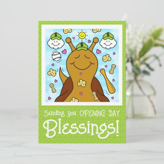 かわいいカタツムリ野球恵み | あいさつ カード (スタンド正面)