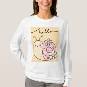 かわいいカタツムリ「こんにちは」長袖の女性Tシャツ Tシャツ
