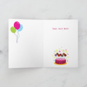 かわいいカタツムリ、風船、ケーキ誕生日 カード (内部)