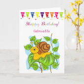 かわいいカタツムリ、風船、ケーキ誕生日 カード (黄色い花)