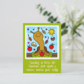 かわいいカタツムリApple-yスイーツスマイル秋 ポストカード (スタンド正面)