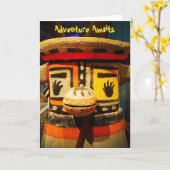 かわいいカチおもしろいナ顔フォトアドベンチャー待ち  カード (黄色い花)