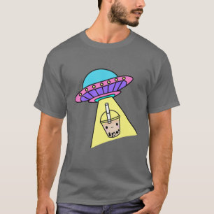 かわいいカッコいいBobaバブルティーとUFO宇宙船Gif Tシャツ