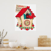 かわいいカッコウ時計レトロヴィンテージバレンタイン ポスター (キッチン)