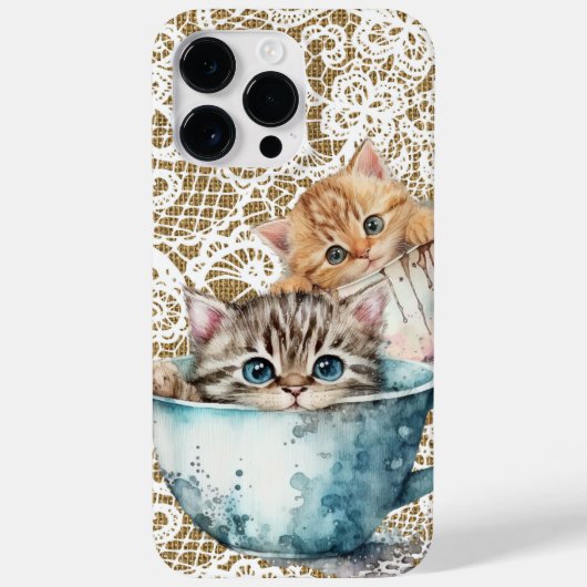 かわいいカップでかわいい水色の子猫 Case-Mate iPhoneケース (裏面)