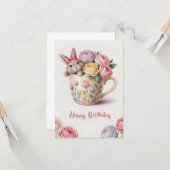 かわいいカップのウサギ カード (正面/裏面インサイチュ)