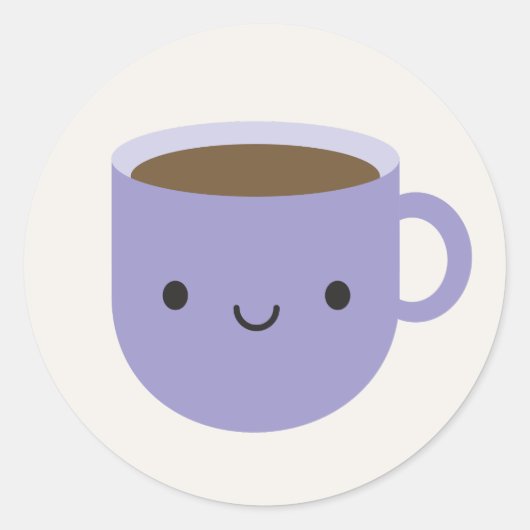 かわいいカップの紅茶またはコーヒー ラウンドシール (正面)