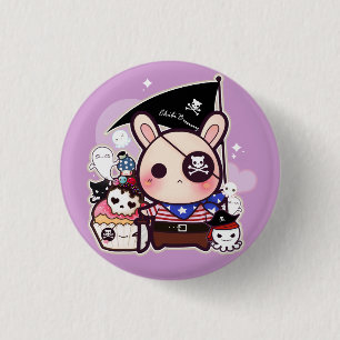 かわいいカップケーキおよびタコのかわいい海賊バニー 缶バッジ