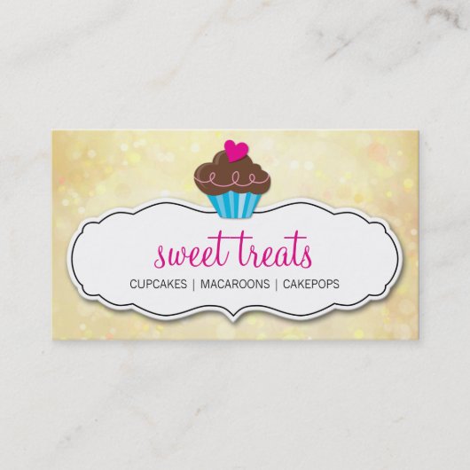 かわいいカップケーキお洒落《写真》ぼけ味模様イエロー 名刺 (正面)